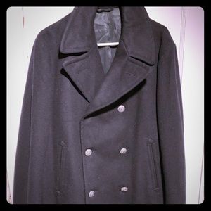 %100 wool black overcoat peacoat 40L military